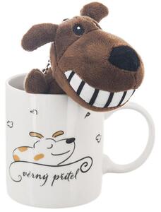 Porcelánový hrnek s plyšovým přívěskem PEJSEK, 390 ml