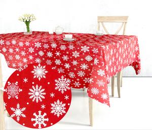 Ervi bavlněný ubrus na stůl čtvercový - sněhové vločky na červeném