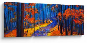 Obraz podzimního lesa (s hodinami) (90x30 cm)