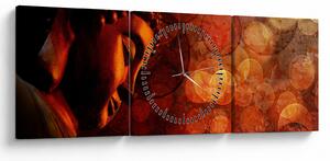 Obraz - Buddha v červených tónech (s hodinami) (90x30 cm)