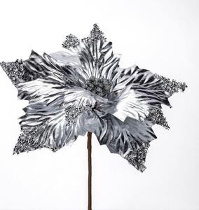 Květ POINSETTIA třpytivá 20 cm, stříbrná