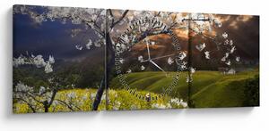 Obraz - Rozkvetlý strom v krajině (s hodinami) (90x30 cm)