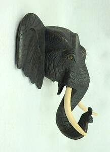 Závěsná dekorace Slon, černá, dřevo SUAR, ruční práce (Sloní hlava na zeď)