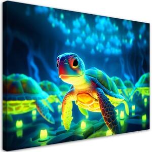 Obraz na plátně, Vesmírná želva neonová - 90x60 cm