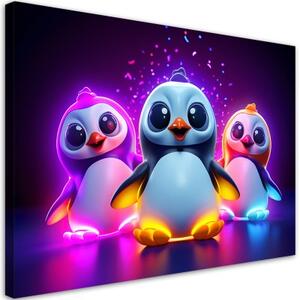 Obraz na plátně, Neonoví tučňáci - 120x80 cm