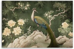 Obraz na plátně, Orientální zelený páv - 60x40 cm