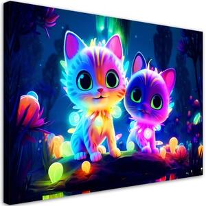 Obraz na plátně, Roztomilé neonové kočky - 120x80 cm