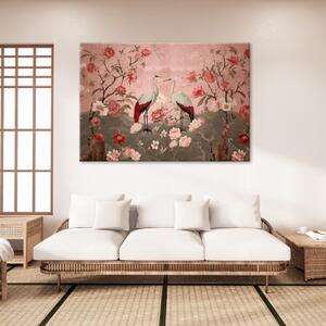 Obraz na plátně, Květiny a ptáci Chinoiserie - 60x40 cm