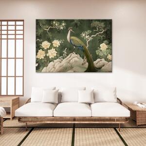 Obraz na plátně, Orientální zelený páv - 60x40 cm