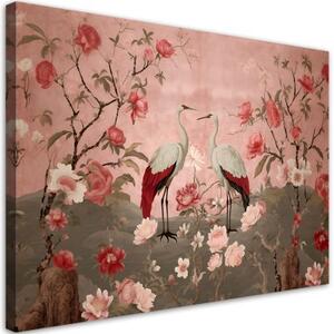 Obraz na plátně, Květiny a ptáci Chinoiserie - 60x40 cm