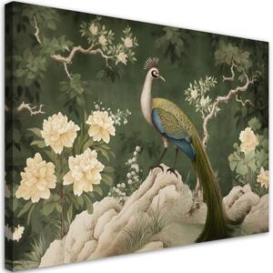 Obraz na plátně, Orientální zelený páv - 120x80 cm