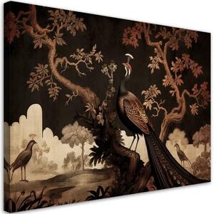 Obraz na plátně, Orientální páv na stromě - 100x70 cm