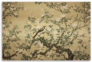 Obraz na plátně, pták abstraktní chinoiserie - 60x40 cm