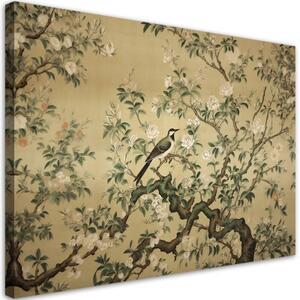 Obraz na plátně, pták abstraktní chinoiserie - 120x80 cm