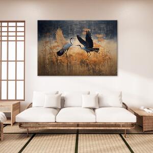 Obraz na plátně, Ptáci jeřábi abstrakce - 60x40 cm
