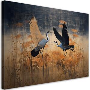 Obraz na plátně, Ptáci jeřábi abstrakce - 100x70 cm