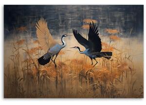 Obraz na plátně, Ptáci jeřábi abstrakce - 90x60 cm