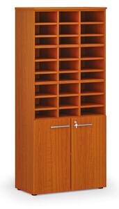 Třídicí regál s dveřmi PRIMO WOOD, 800 x 420 x 1781 mm, 27 přihrádek, třešeň