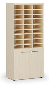 Třídicí regál s dveřmi PRIMO WOOD, 800 x 420 x 1781 mm, 27 přihrádek, bříza