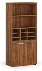 Třídicí regál s dveřmi PRIMO WOOD, 800 x 420 x 1781 mm, 9 přihrádek, ořech
