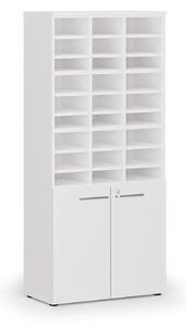 Třídicí regál s dveřmi PRIMO WHITE, 800 x 420 x 1781 mm, 27 přihrádek, bílá