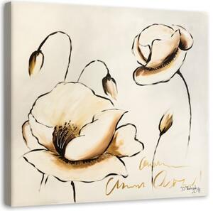 Obraz na plátně Malovaný květ béžový - 40x40 cm