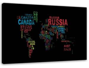 Obraz na plátně Názvy zemí na mapě světa - 90x60 cm