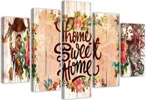 Obraz na plátně pětidílný Nápis Home Sweet Home - 150x100 cm