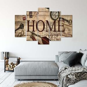 Obraz na plátně pětidílný Home Retro Hnědý nápis - 100x70 cm
