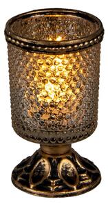 Zlatý antik skleněný svícen na noze na čajovou svíčku – 5x10 cm