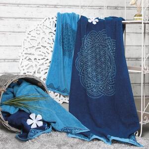 The Spirit of OM ručník z bio bavlny s květem života, azurově modrý, 46x30 cm