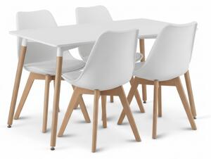 Jídelní set 1 + 4, bílý stůl ADRIA 120x80 cm + bílá židle BALI MARK s bukovými nohami