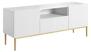 TV stolek Nicole 150 cm s výklenkem - bílý mat / zlaté nožky