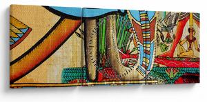 Obraz s egyptskými motivy (s hodinami) (90x30 cm)