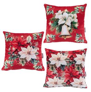 Sada 3 ks povlaků na polštářky RED POINSETTIA 45 x 45 cm