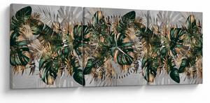 Obraz - Zlato-zelené tropické listy (s hodinami) (90x30 cm)