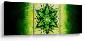 Obraz - Květinová mandala v zeleném pozadí (s hodinami) (90x30 cm)