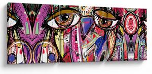 Obraz - Street art - sova (s hodinami) (90x30 cm)