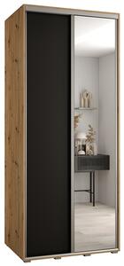 Šatní skříň s posuvnými dveřmi a zrcadlem DAVOS 100cm | DUB Artisan / černá / stříbrné
