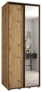 Šatní skříň s posuvnými dveřmi a zrcadlem DAVOS 100cm | DUB Artisan / černé pojezdy