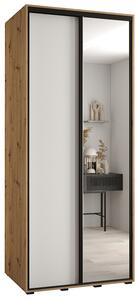 Šatní skříň s posuvnými dveřmi a zrcadlem DAVOS 120cm | DUB Artisan / bílá / černé pojezdy