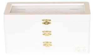 Bílá dřevěná 3- patrová šperkovnice - 24*10*12 cm