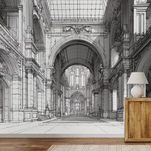 Tapeta historická architektura v černobílé kresbě
