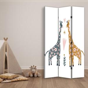 Ozdobný paraván Žirafa Zvířata Akvarel - 110x170 cm, třídílný, klasický paraván