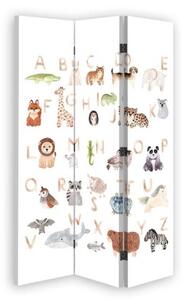 Ozdobný paraván Dětská abeceda Zvířata Barevné - 110x170 cm, třídílný, klasický paraván