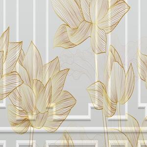 Ozdobný paraván Zlatý lotosový květ - 145x170 cm, čtyřdílný, klasický paraván