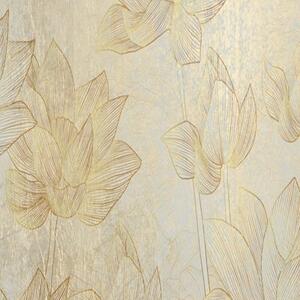 Ozdobný paraván Zlatý lotosový květ - 145x170 cm, čtyřdílný, klasický paraván