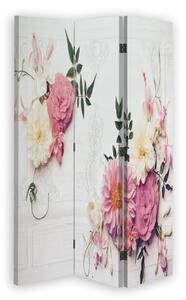 Ozdobný paraván Růžové vintage květiny - 110x170 cm, třídílný, klasický paraván