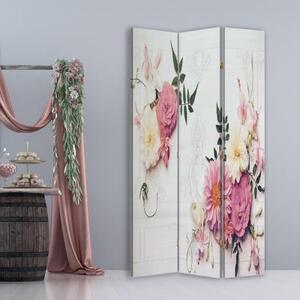 Ozdobný paraván Růžové vintage květiny - 110x170 cm, třídílný, klasický paraván