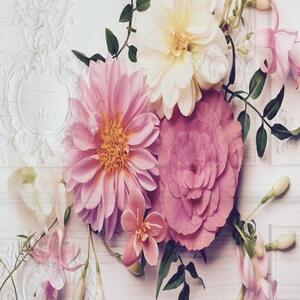Ozdobný paraván Růžové vintage květiny - 145x170 cm, čtyřdílný, klasický paraván